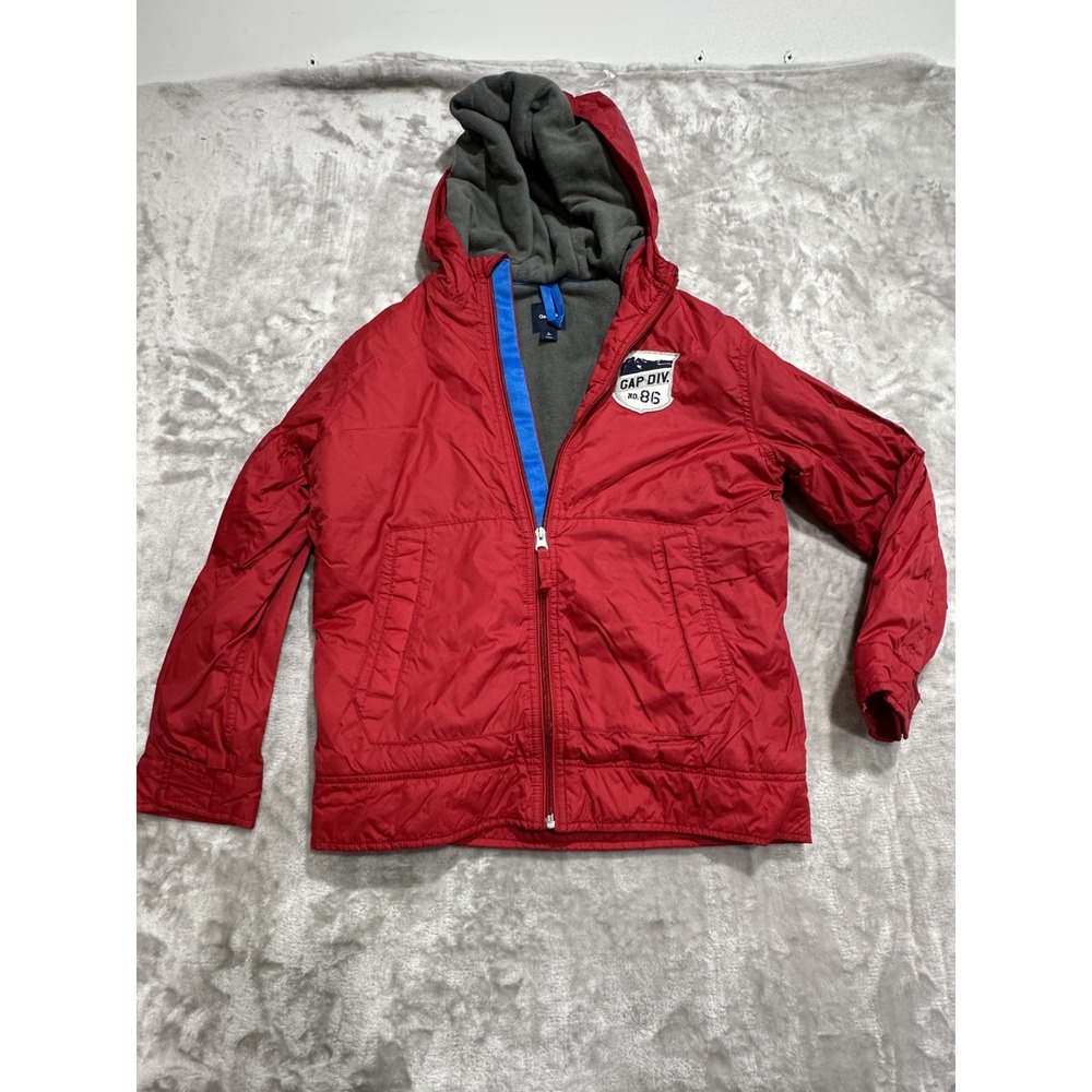 Gap Kids Fleece Lined Jacket Size 10 Large Red Full Zip Up Hooded Pockets EUC